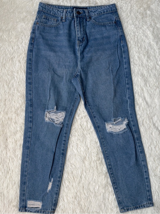 Red Girl Denim - High-Rise Distressed Women's Jeans in Medium Blue